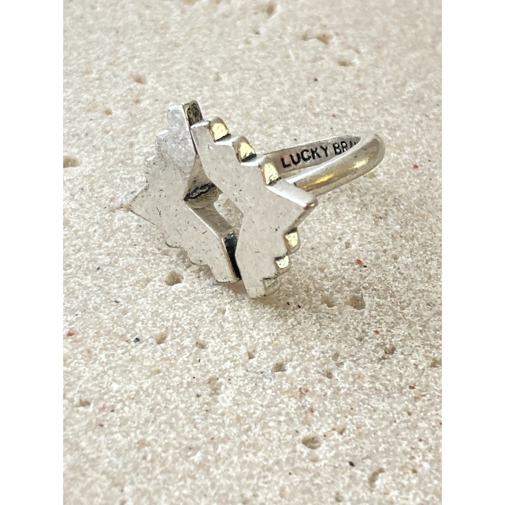 Lucky Brand Starburst‎ Cutout Ring Boho Sculptural Silver Tone